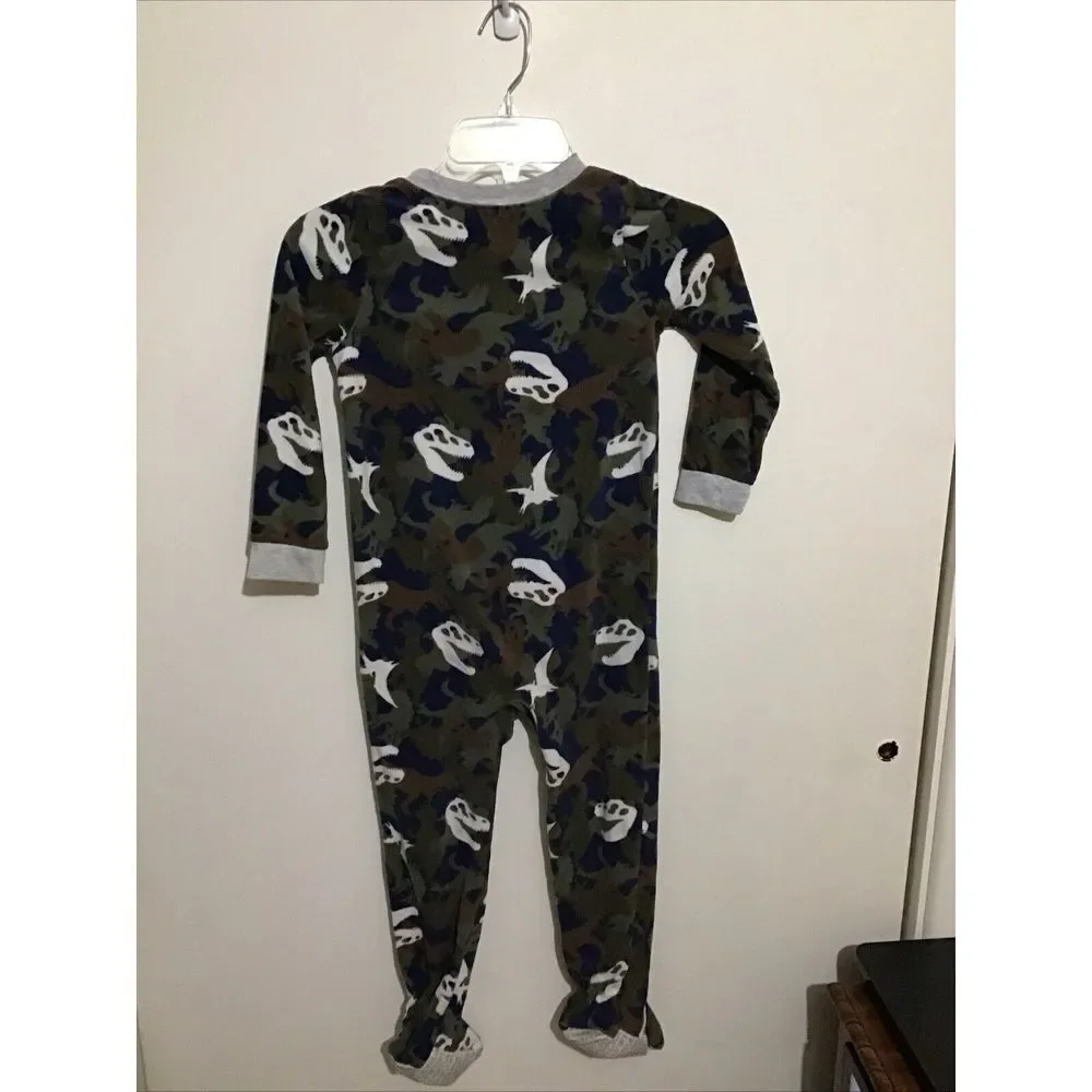 EUC  Set of 2 dinosaur skulls/monster trucks‎ pajamas Size 5, sleeper footed